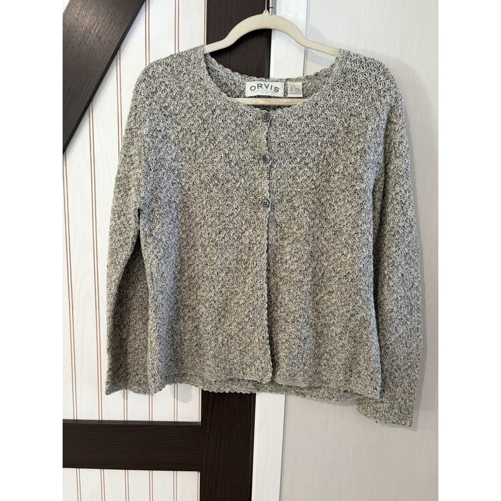 Orvis Speckled Knit Cardigan Sweater Women’s Button Front Cottagecore Cozy Large